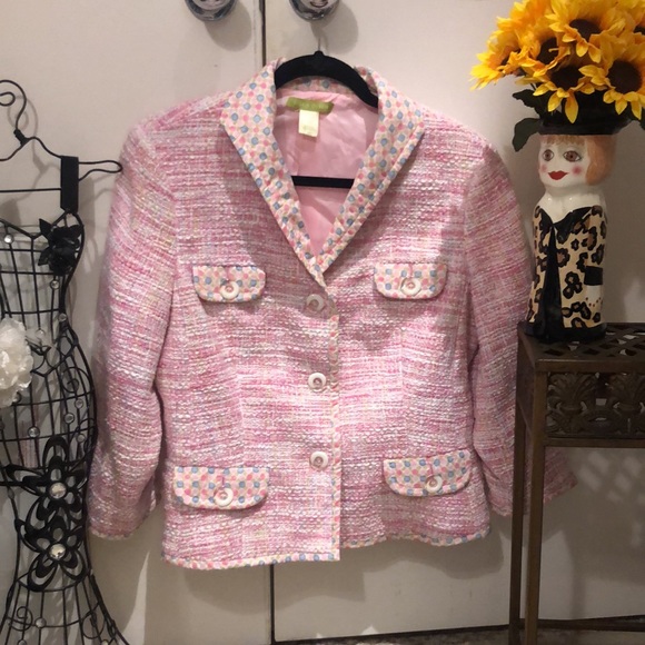 Sigrid Olsen Jackets & Blazers - Vintage Sigrid Olsen classic pink tweed trimmed in polkadots!!